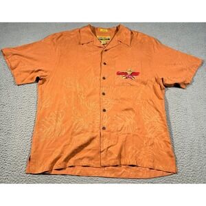Reyn Spooner M.Field Shirt Men Large Orange Silk Button Up Hawaiian Surfer Print